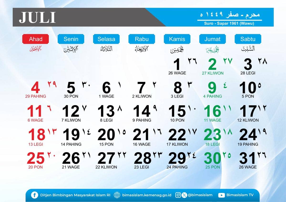 Kalender jawa Juli 2027