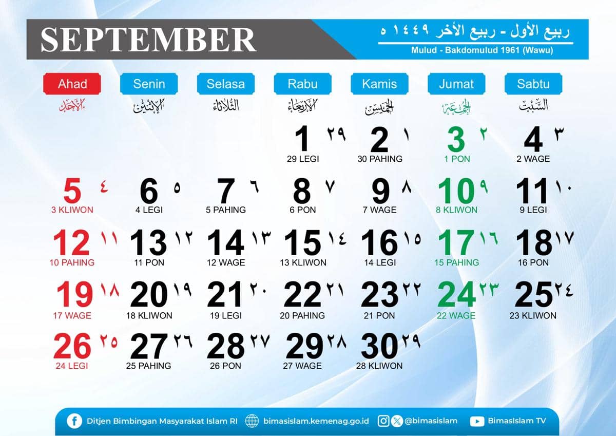 Kalender jawa September 2027