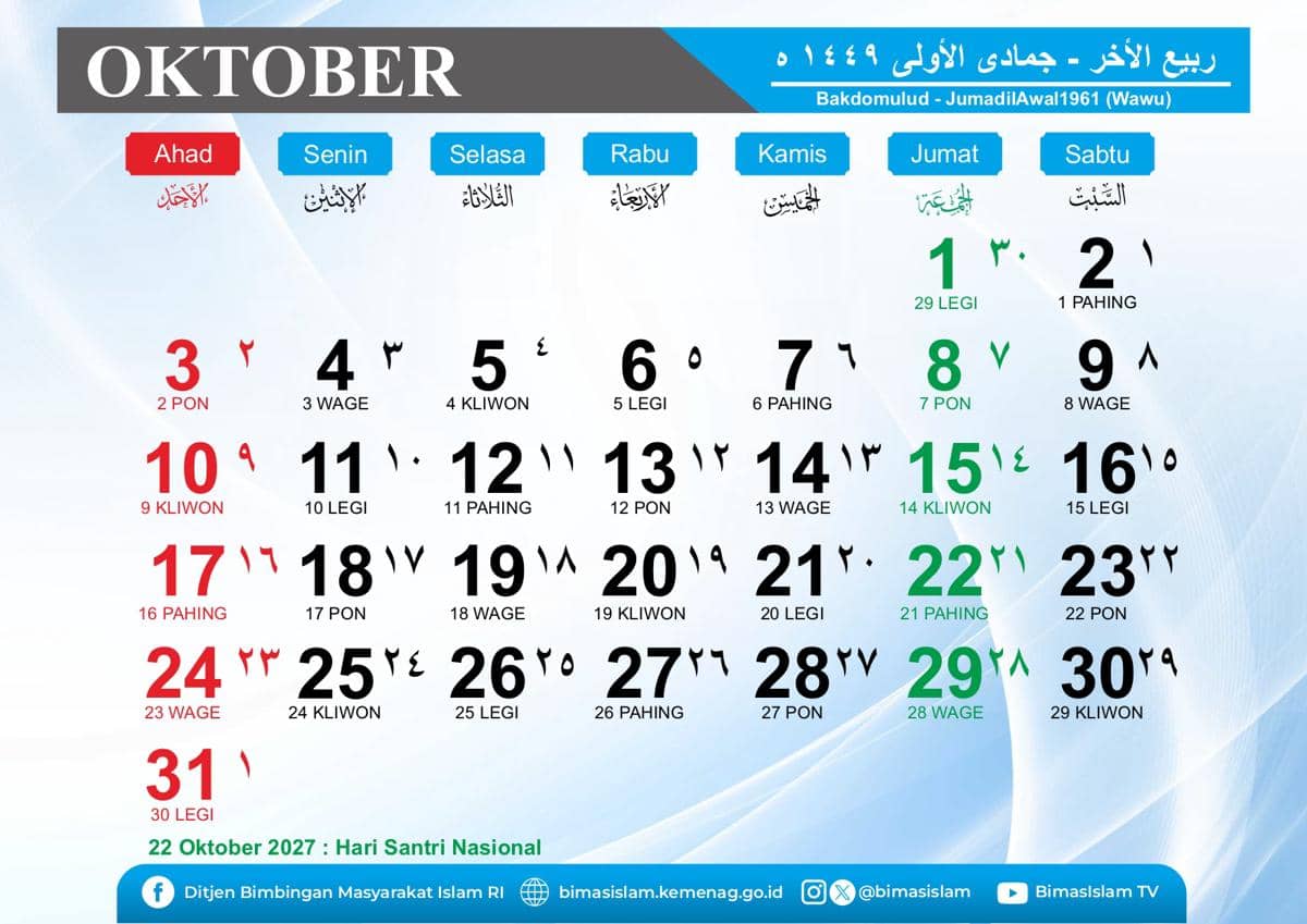 Kalender jawa Otober 2027