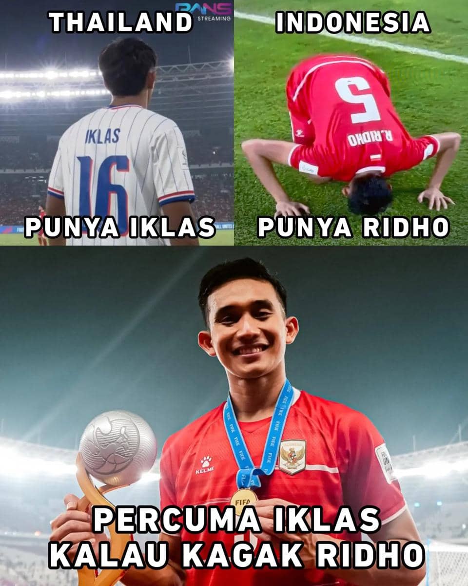 Meme bertema keberhasilan Timnas Indonesia menjuarai FIFA ASEAN Cup 2026 dari akun Instagram bola_bini.