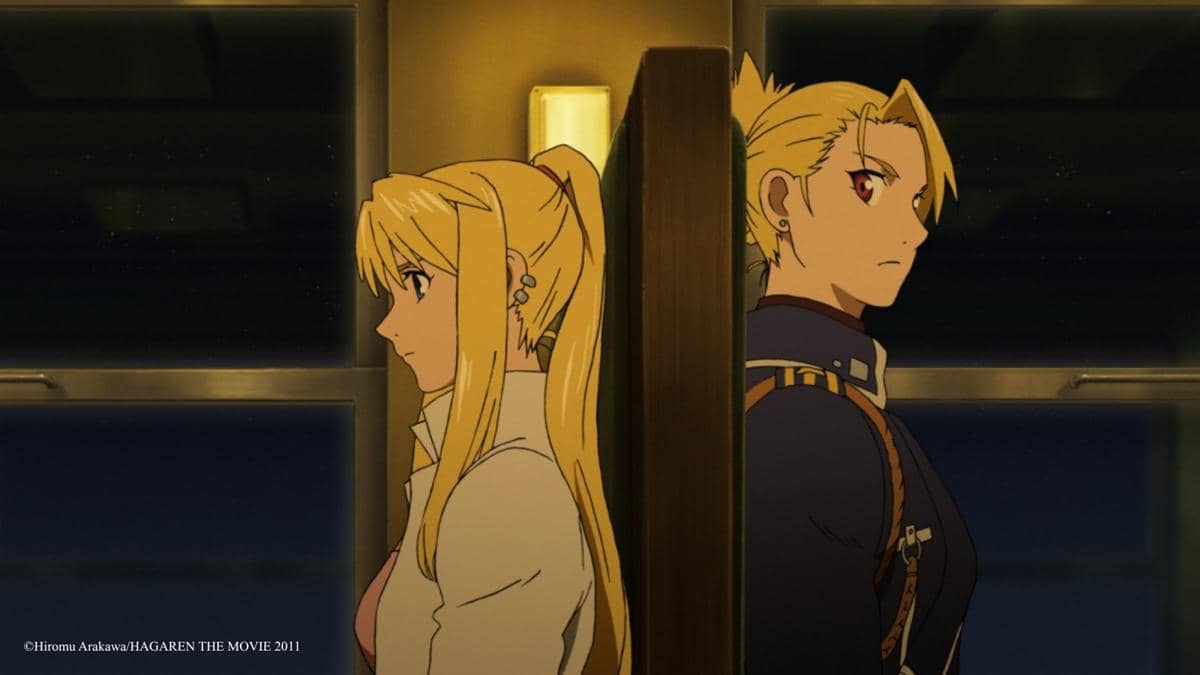 Ilustrasi promosi anime Fullmetal Alchemist: The Sacred Star of Milos dari Hiromu Arakawa dan Square Enix.