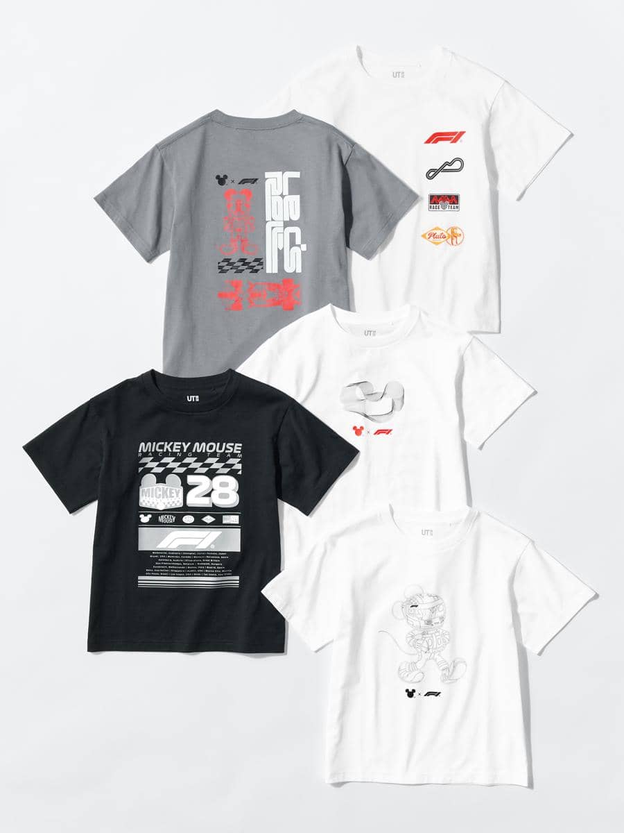 Koleksi UT Disney x Formula 1 dari UNIQLO dengan desain karakter Disney dan nuansa balap untuk anak-anak.