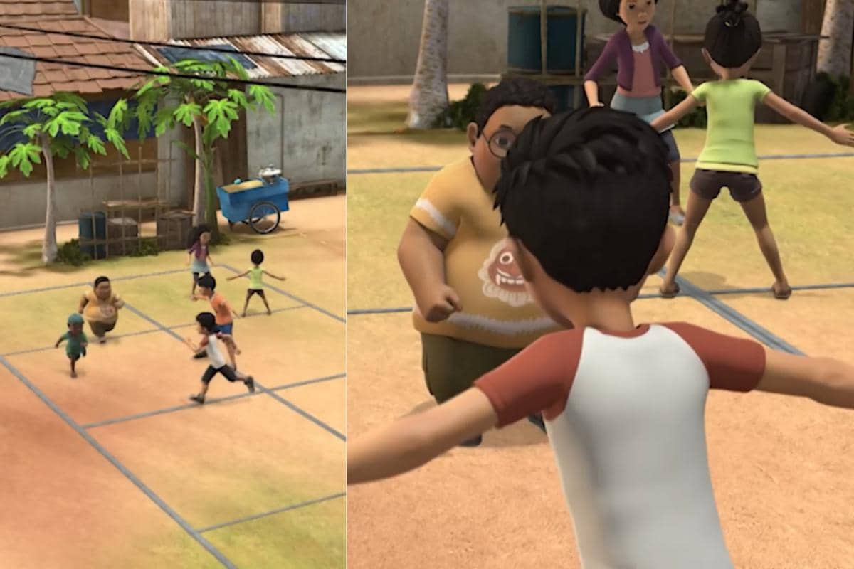 Adit dan kelima temannya asyik bermain gobak sodor
