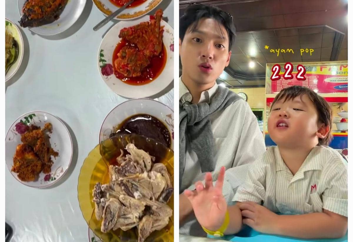 Na Daehoon dan Eunho kulineran ayam pop di Bukittinggi