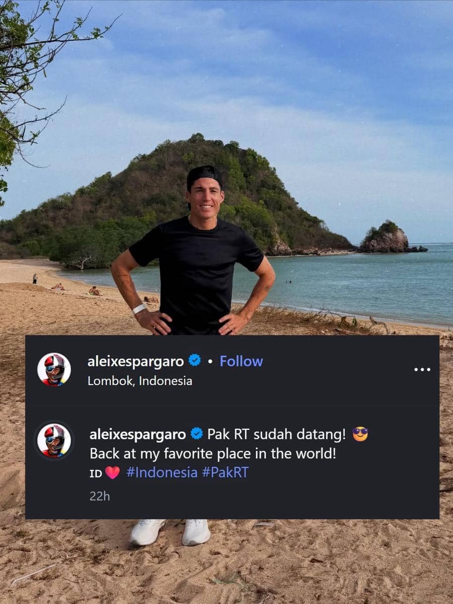 Pembalap MotoGP Aleix Espargaro beraksi melokal di Lombok, seperti dibagikan melalui akun Instagram pribadinya.