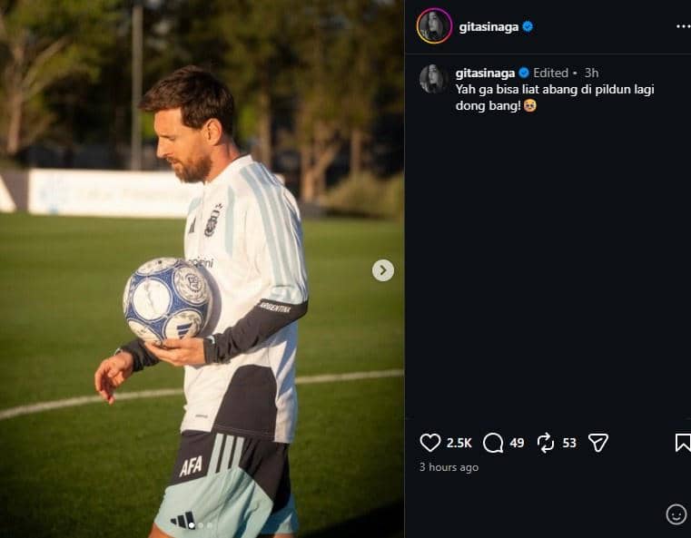 Artis Gita Sinaga mengunggah reaksi saat menyaksikan pertandingan terakhir Lionel Messi bersama tim nasional Argentina.
