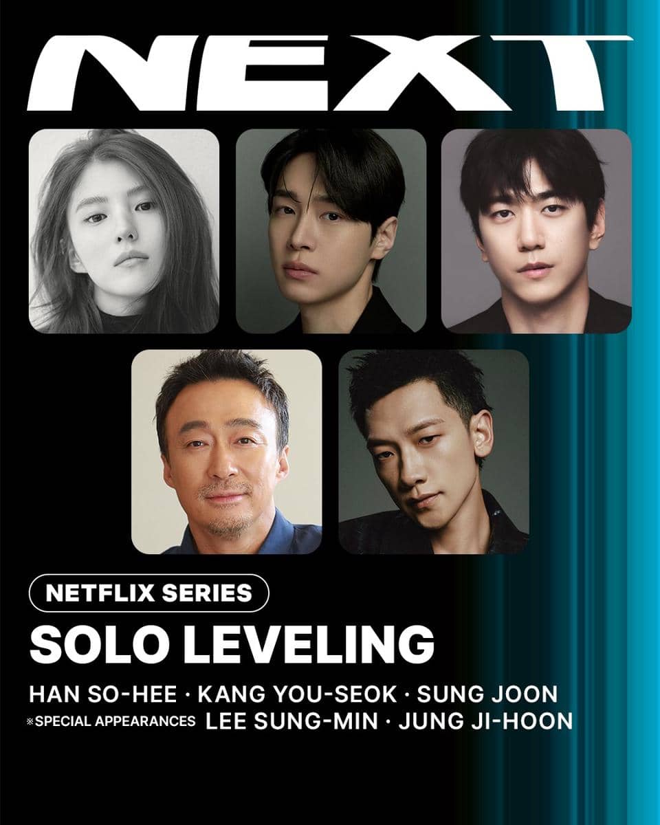 Kolase potret para pemeran drama Korea Solo Leveling dalam materi promosi yang dibagikan Netflix Korea.