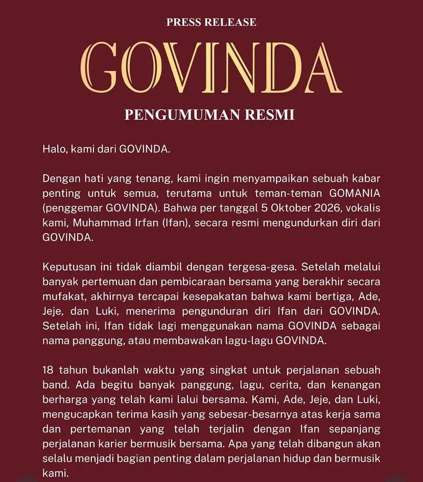 Potret Govinda dalam unggahan yang dibagikan melalui akun Instagram resmi miliknya, @govindaofficial.