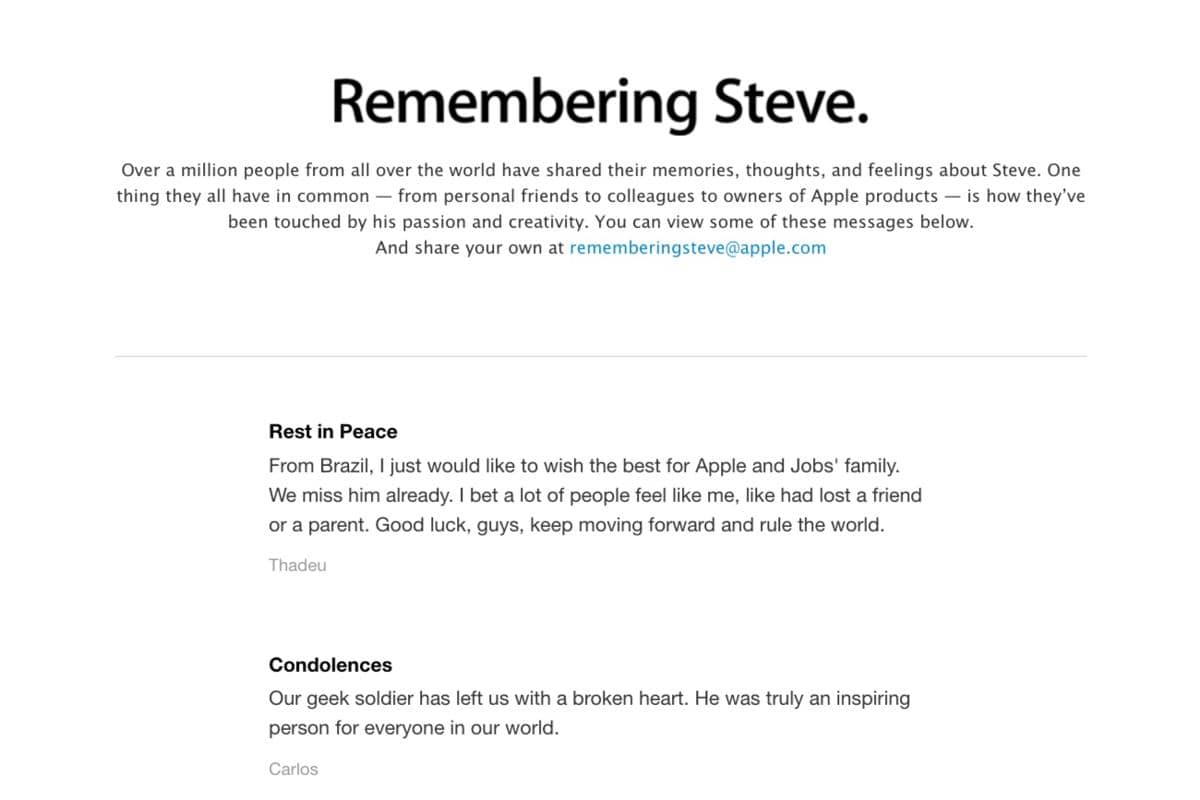 halaman khusus Remembering Steve di laman Apple