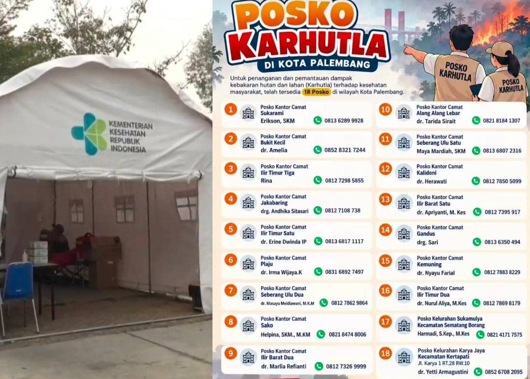 Daftar Lokasi dan Nomor Kontak Posko Karhutla Dinkes Palembang