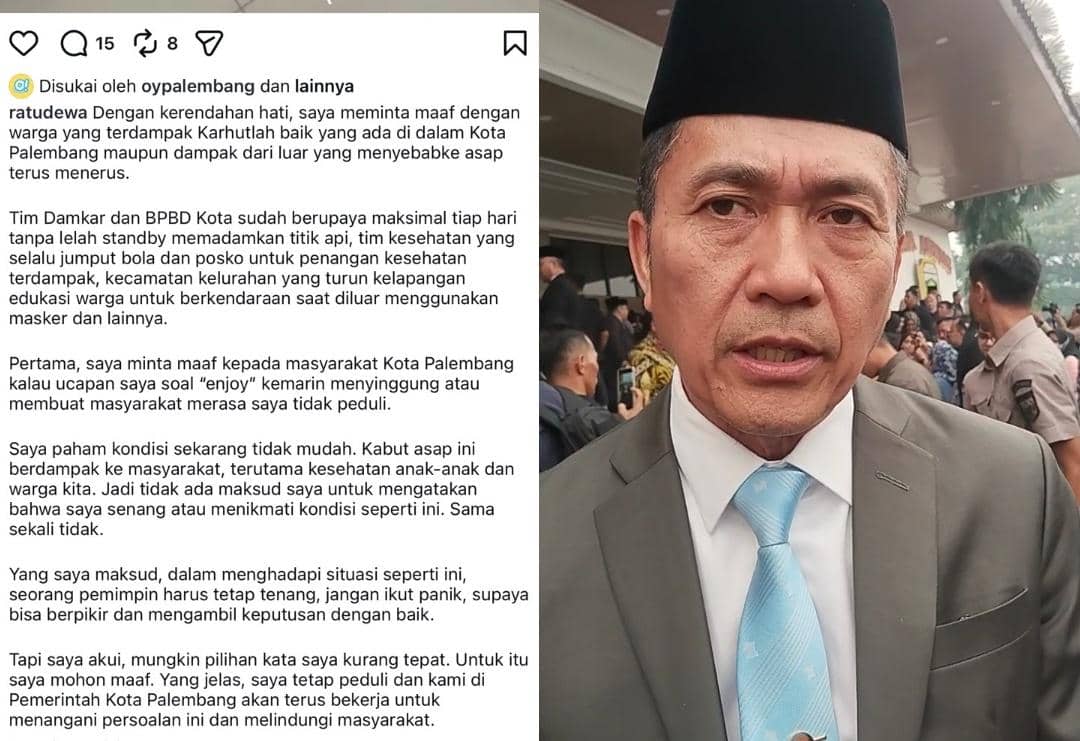 Wali Kota Palembang Ratu Dewa Minta Maaf soal 'Enjoy' di Tengah Kabut Asap