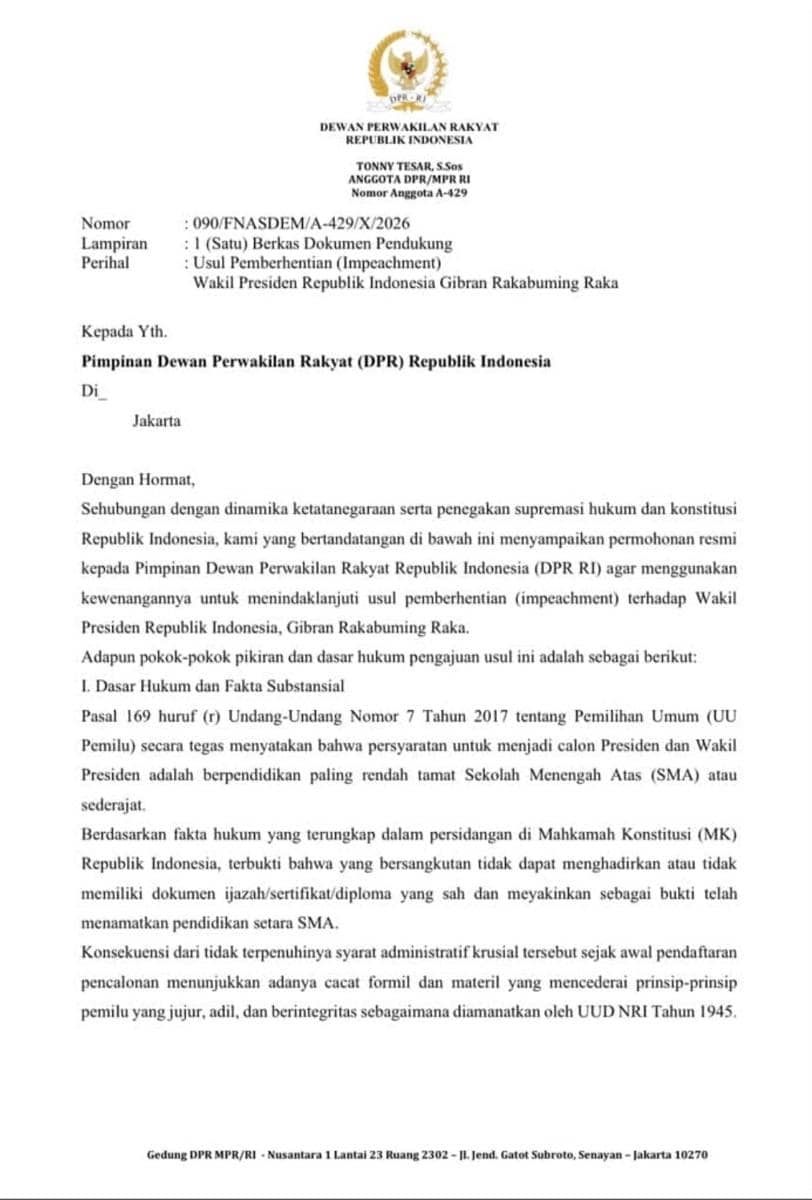 Gibran Rakabuming Raka, impeachment, NasDem