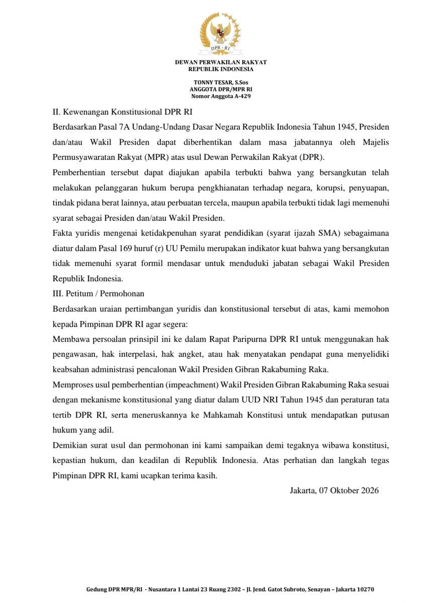 Gibran Rakabuming Raka, Impeachment