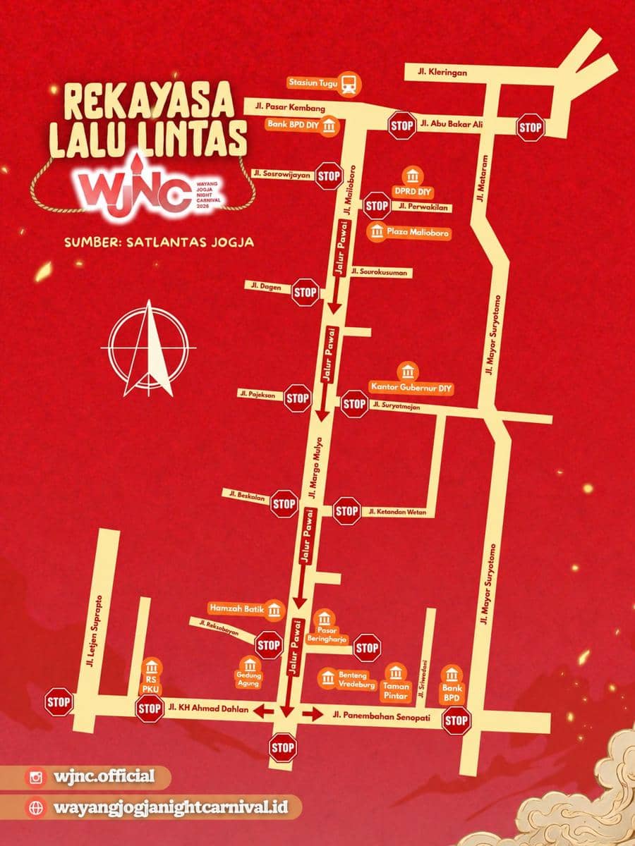 Rekayasa arus lalu lintas saat Wayang Jogja Night Carnival 2026 di Yogyakarta pada Rabu, 7 Oktober 2026.