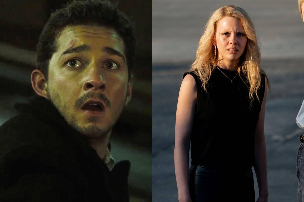 Potret Shia LaBeouf dan Mia Goth dalam kolase materi promosi film Eagle Eye dan MaXXXine dari Paramount Pictures serta A24.