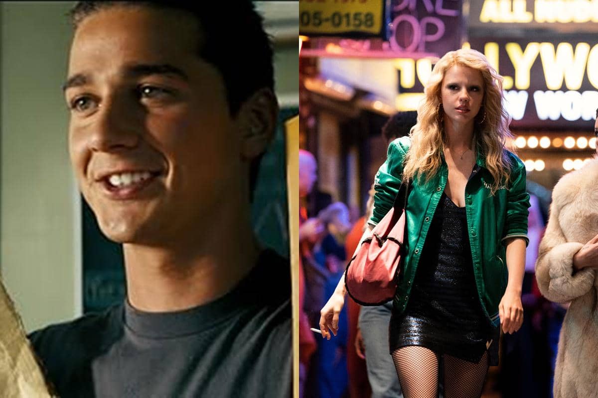 Potret aktor Shia LaBeouf dan aktris Mia Goth dalam kolase promosi film Transformers dan MaXXXine yang berdampingan.