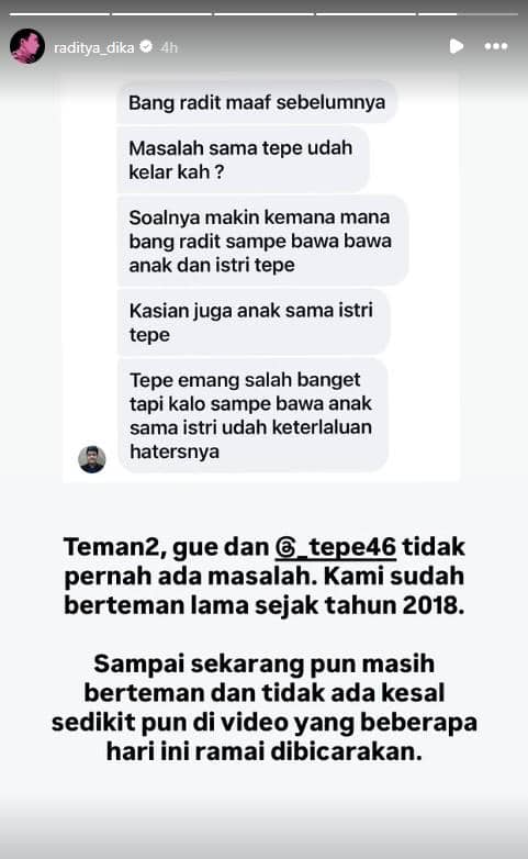 Raditya Dika menyampaikan klarifikasi melalui unggahan di akun Instagram pribadinya terkait sebuah isu.