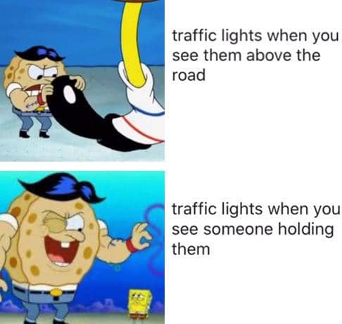 meme SpongeBob tentang lampu merah