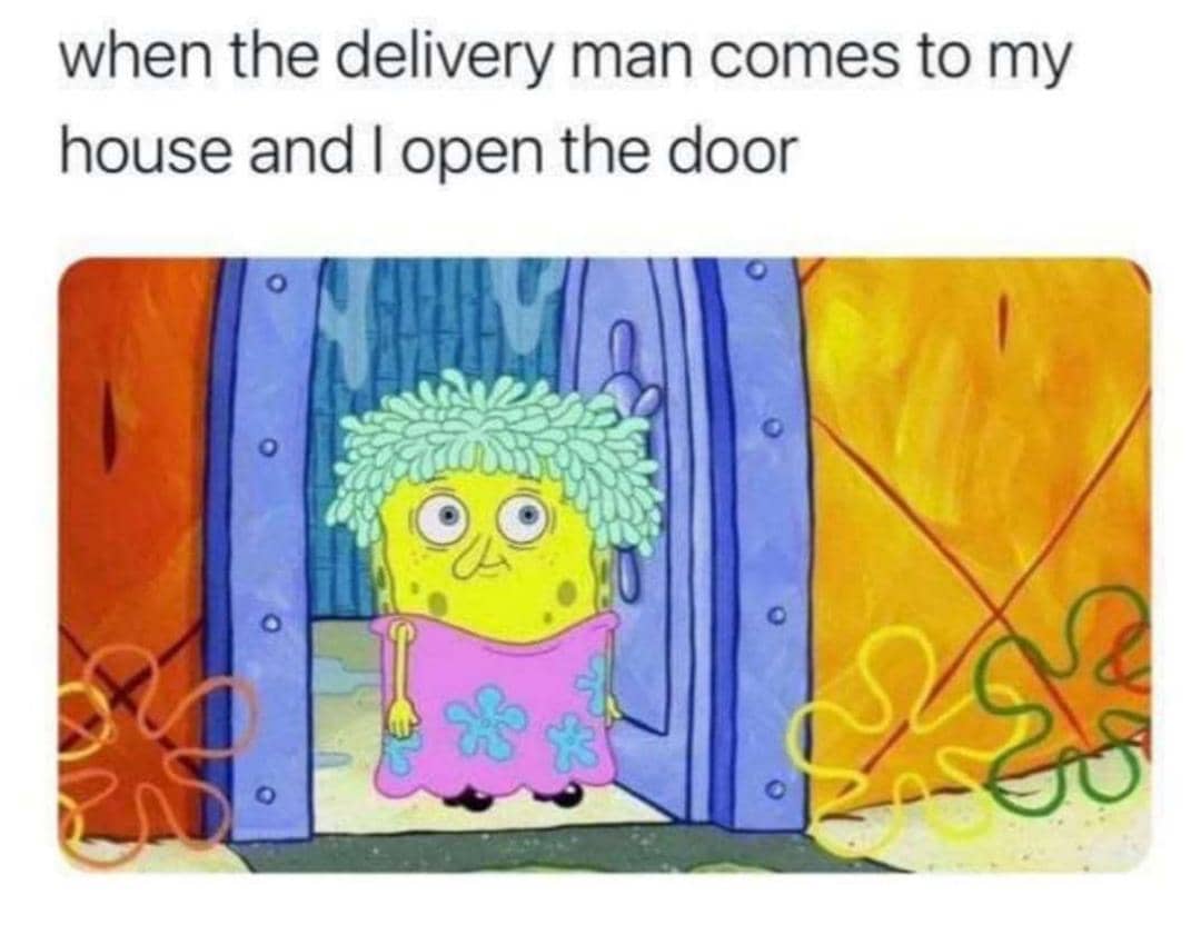 8 Meme SpongeBob tentang Kurir, Pengantar Paket bak Pahlawan