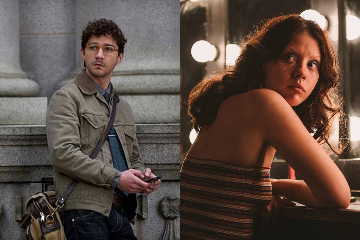 Kolase potret Shia LaBeouf dan Mia Goth dalam materi promosi berlabel StudioCanal/The Company You Keep serta A24/X.