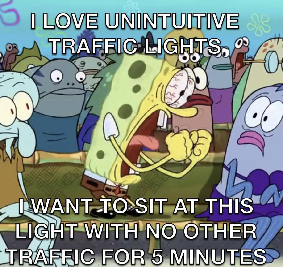 meme SpongeBob tentang lampu merah