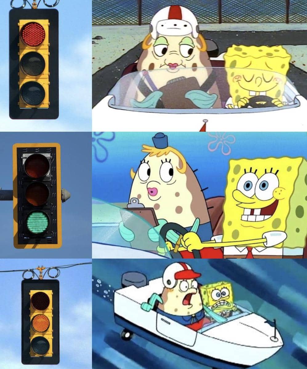 meme SpongeBob tentang lampu merah