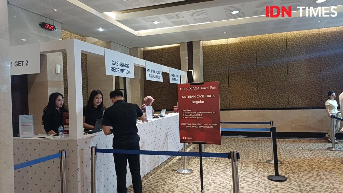 Potret loket cachback redemption HSBC-ANA Travel Fair 2026, Plaza Indonesia, Jakarta Pusat