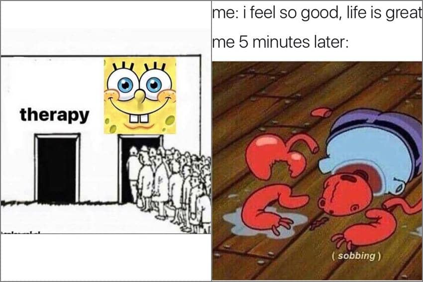 8 Meme SpongeBob tentang Terapi, Stres Dipendam Sendiri
