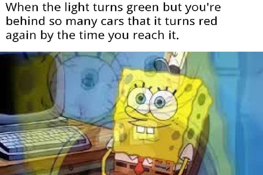 8 Meme SpongeBob tentang Lampu Merah, Banyak yang Relate