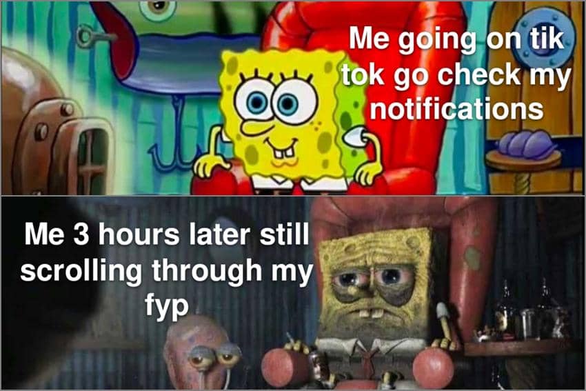 8 Meme SpongeBob tentang Kecanduan, Buka TikTok Melulu