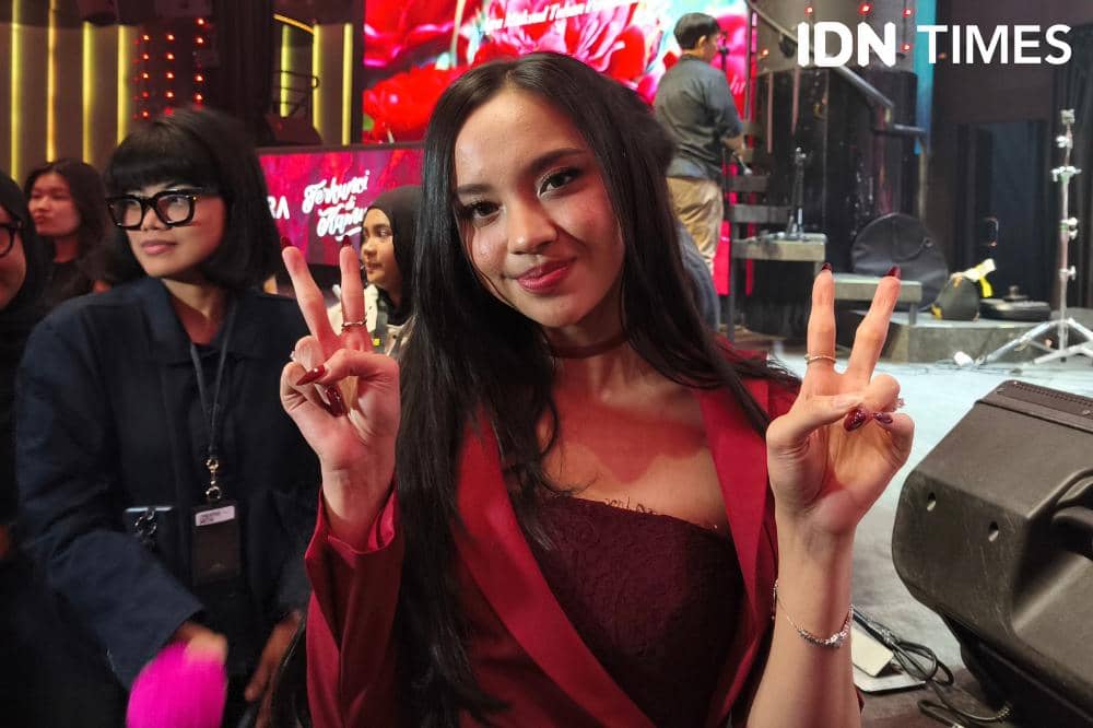 Potret Lyodra usai press conference album terbarunya, Terkunci di Kamu, yang digelar di Jakarta, Rabu (7/10/2026) (IDN Times/Juan Dwi)