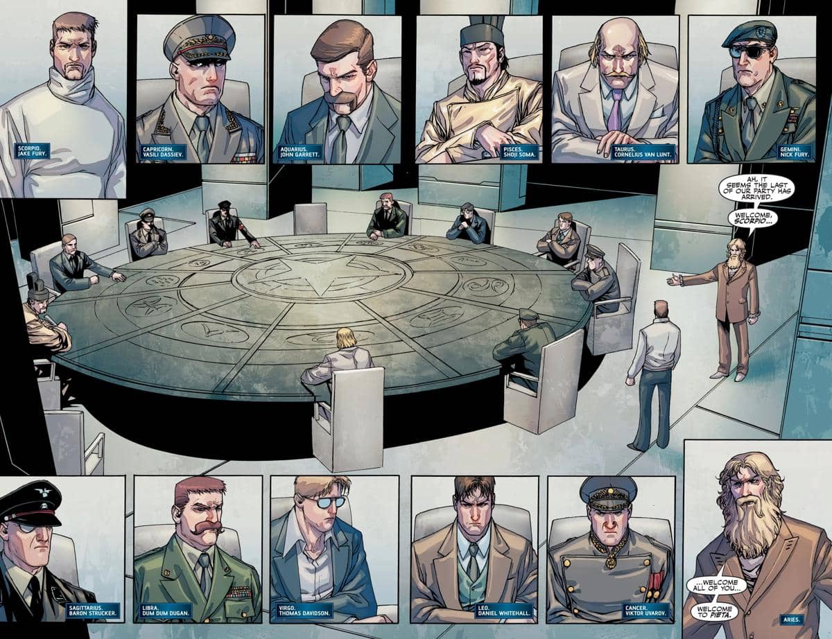 Ilustrasi Zodiac dari Marvel Comics dalam materi visual resmi yang didokumentasikan oleh penerbit Marvel Comics.