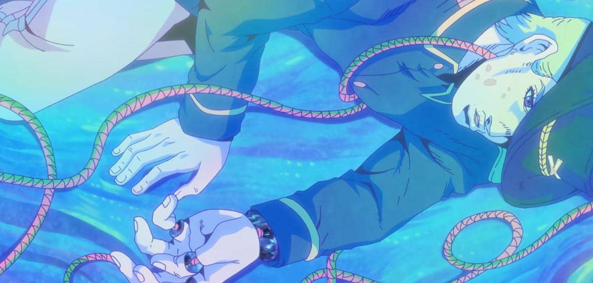 Karakter Tim terbangun setelah memperoleh kemampuan Stand pada sebuah adegan Steel Ball Run dari Netflix.