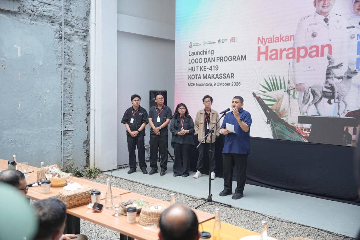 Logo resmi Hari Jadi ke-419 Kota Makassar karya Agung Alfata dari Tudob Studio diluncurkan di Makassar Creative Hub.