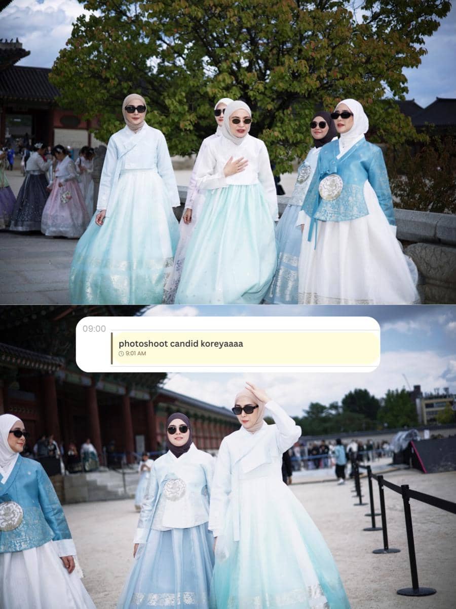Vebby Palwinta dan sahabat pakai hanbok di Gyeongbokgung Palace