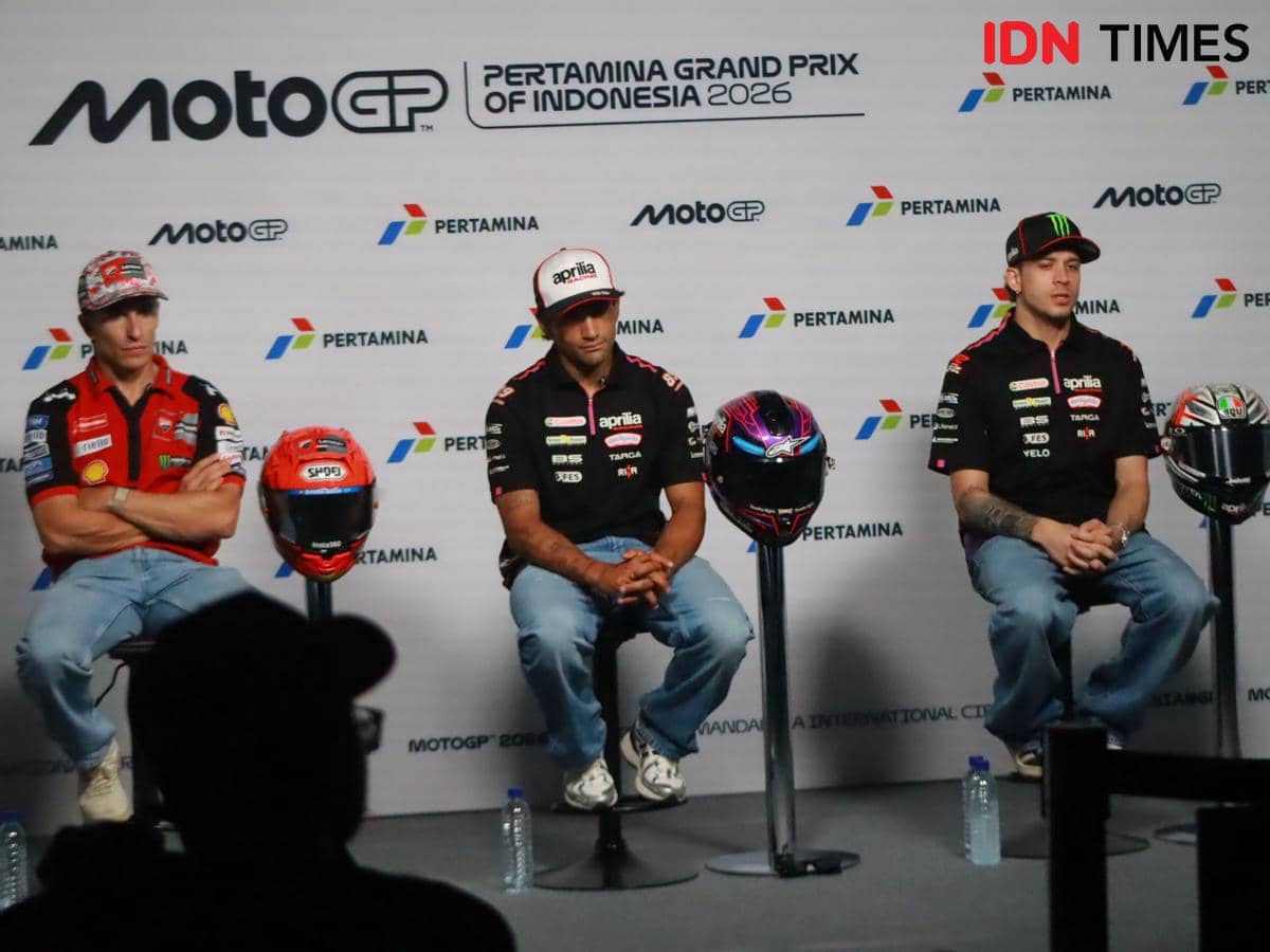 Pembalap MotoGP, Marc Marquez, Jorge Martin dan Marco Bezzecchi. (IDN Times/Muhammad Nasir)