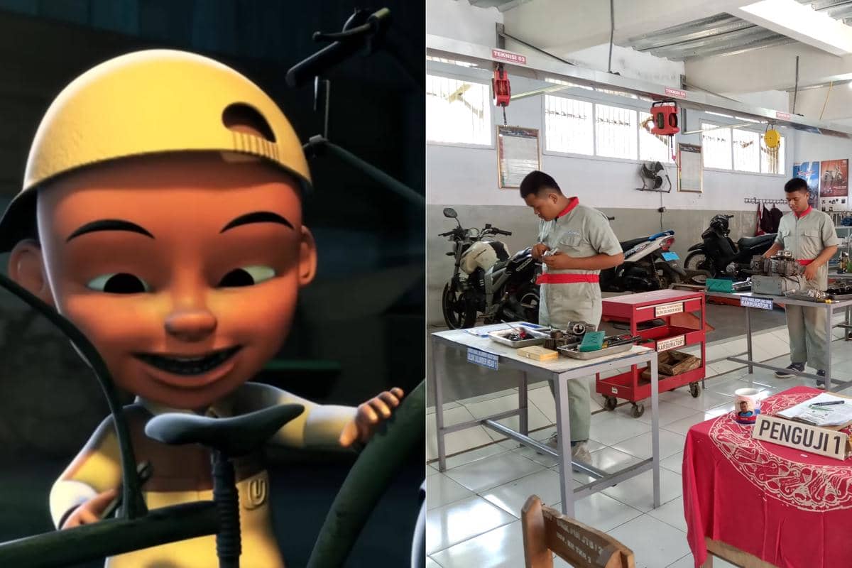 Upin yang pernah jadi asisten montir sepeda bisa mendaftar ke jurusan Teknik Sepeda Motor di SMK agar wawasan dan skill-nya berkembang sehingga ia turut bisa memperbaiki atau merakit sepeda motor