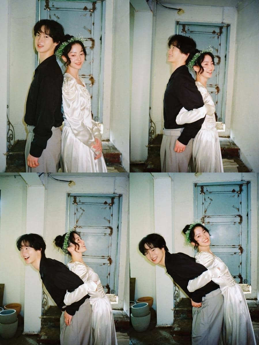 Jang Dong Yoon dan Kim Seung Yoon berpose dalam potret prewedding dengan busana formal bernuansa elegan.