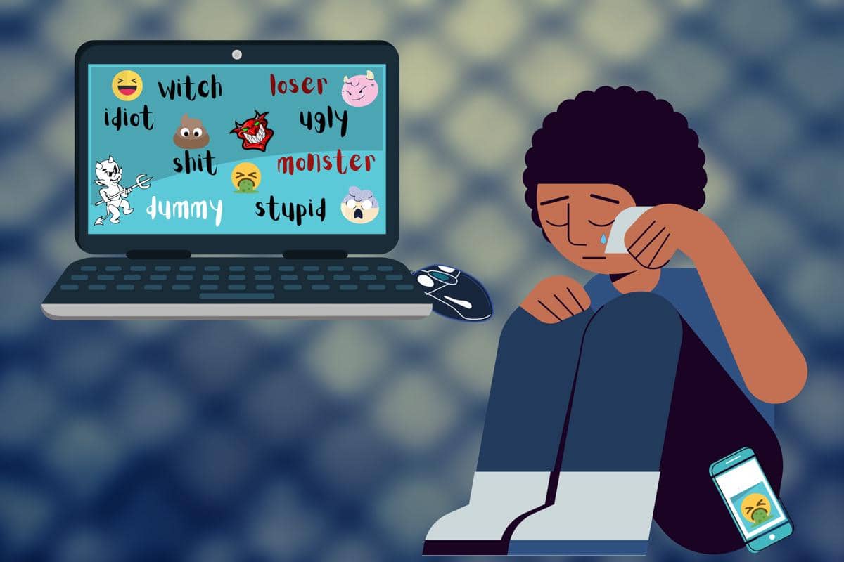 Ilustrasi seseorang yang mengalami dampak perundungan di internet.