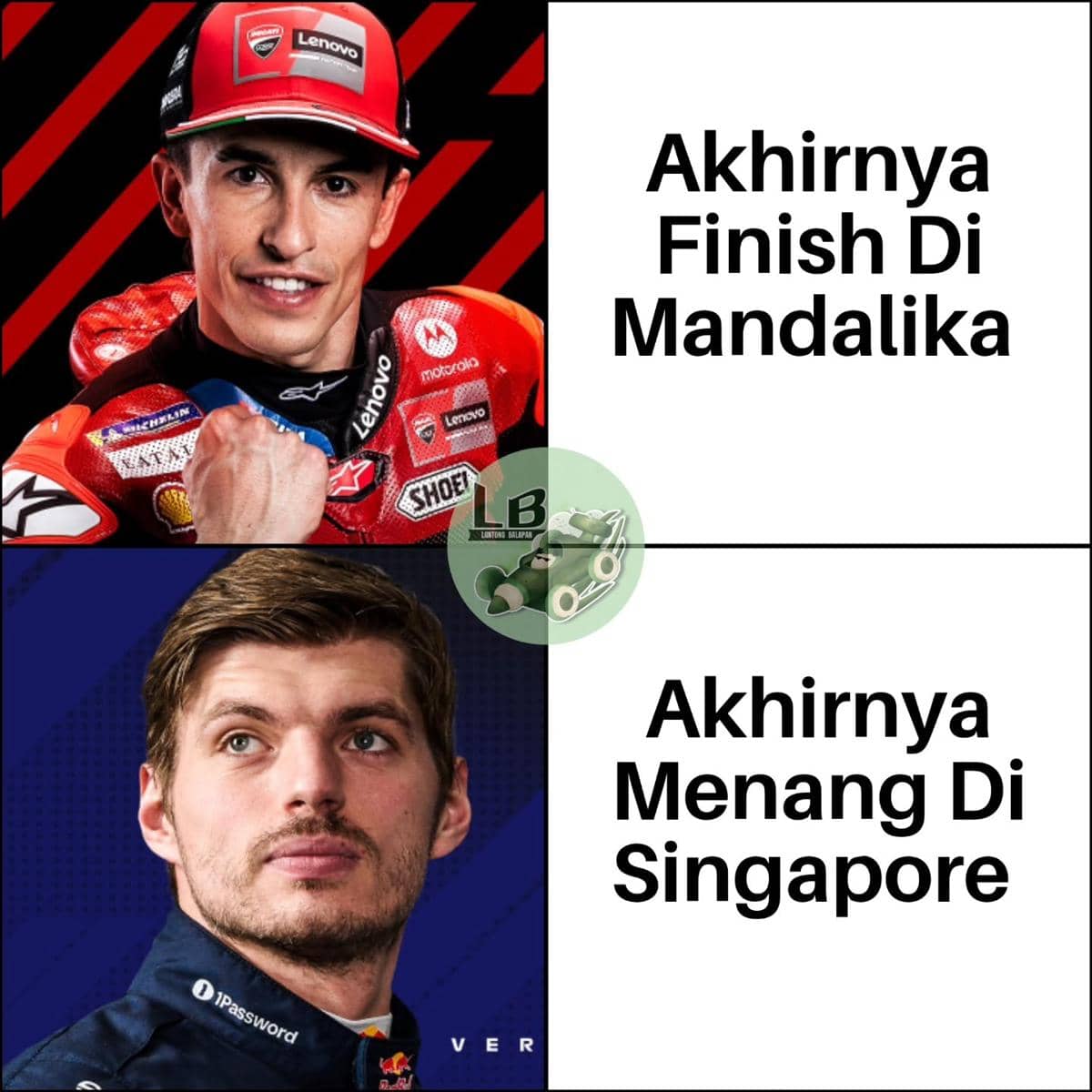 Meme bertema MotoGP Mandalika 2026 yang diunggah akun Instagram lontongbalapan__1, berisi humor seputar balapan.