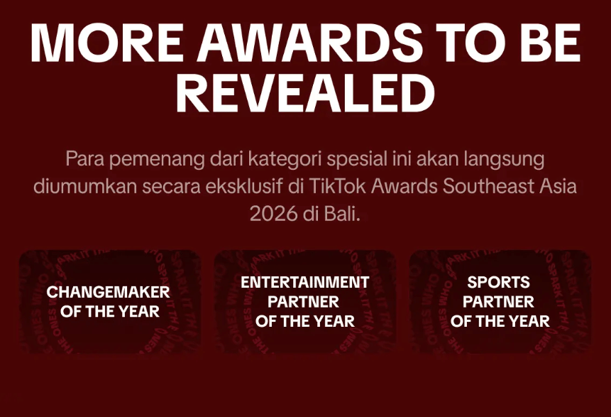 Grafis nominasi TikTok Awards Southeast Asia 2026 yang diunggah melalui akun Instagram resmi TikTok Indonesia.