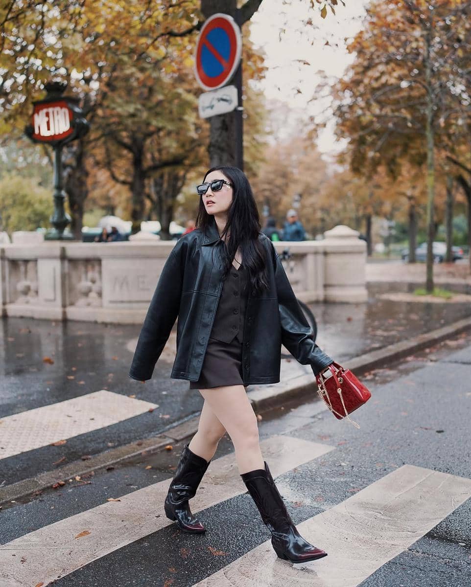 mix and match leather outfit ala Febby Rastanty 