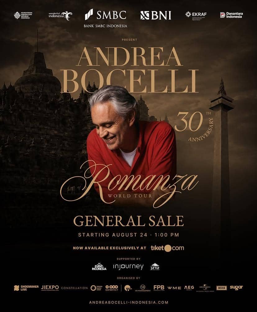 Potret Andrea Bocelli yang dibagikan melalui akun Instagram shoemakerlive, menampilkan penyanyi Italia tersebut.