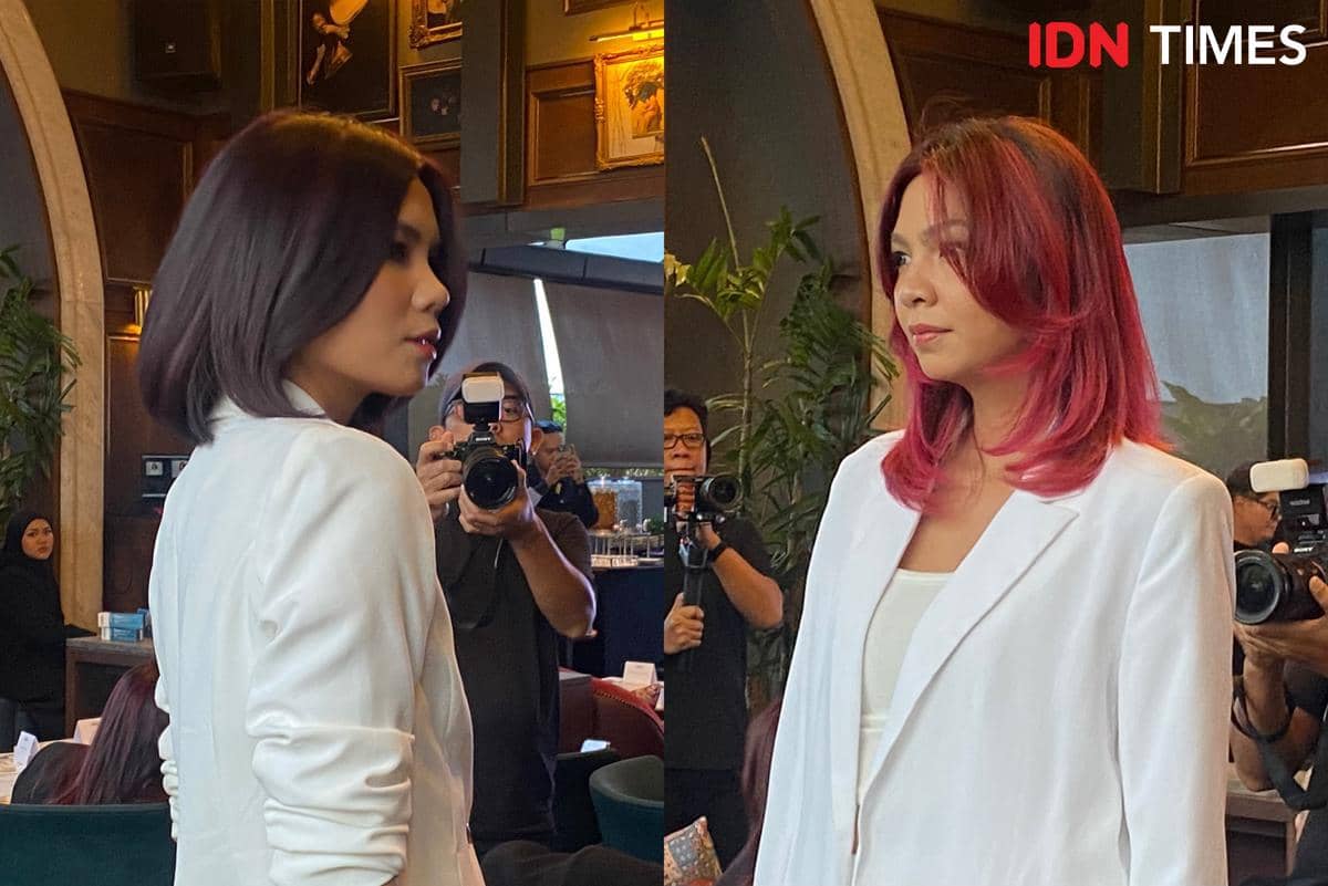 Hasil pewarnaan rambut teknik Halo Lights dengan perpaduan warna cerah pada lapisan bawah dan ujung rambut.
