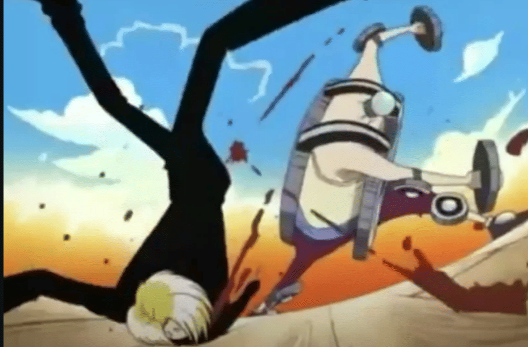 Pearl menyerang Sanji di restoran terapung Baratie dalam adegan manga One Piece karya Eiichiro Oda.
