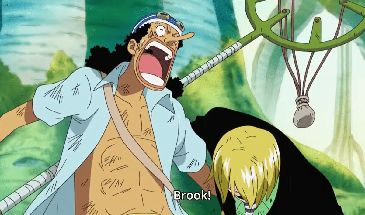 Usopp dan Sanji berada di Kepulauan Sabaody dalam cuplikan One Piece karya Eiichiro Oda yang diterbitkan Shueisha.