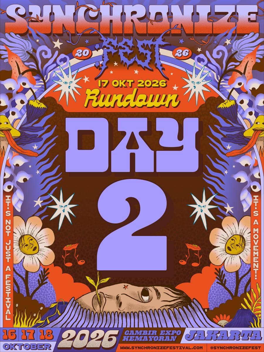 Rundown Synchronize Festival 2026 yang dibagikan akun X SynchronizeFest, berisi jadwal rangkaian acara festival.