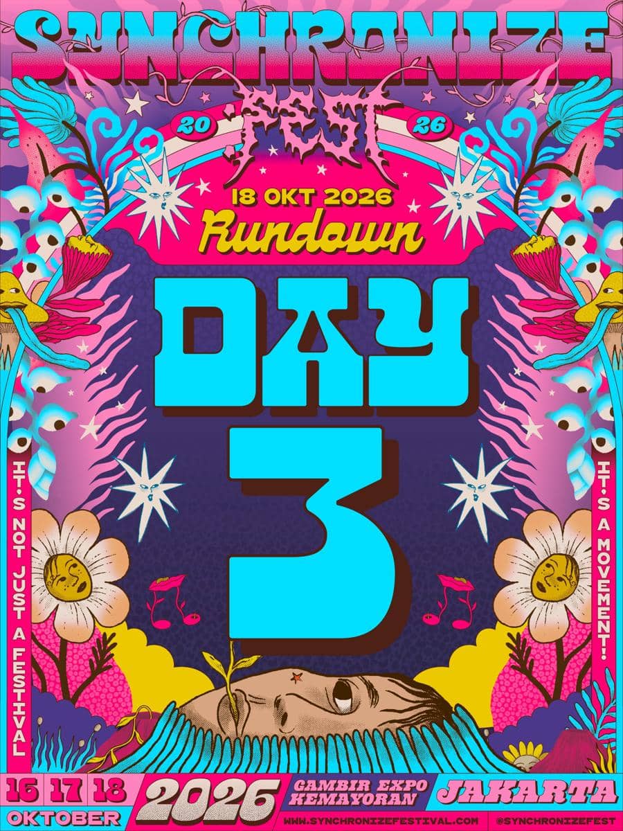 Informasi rundown Synchronize Festival 2026 yang dibagikan melalui akun X resmi SynchronizeFest untuk pengunjung.