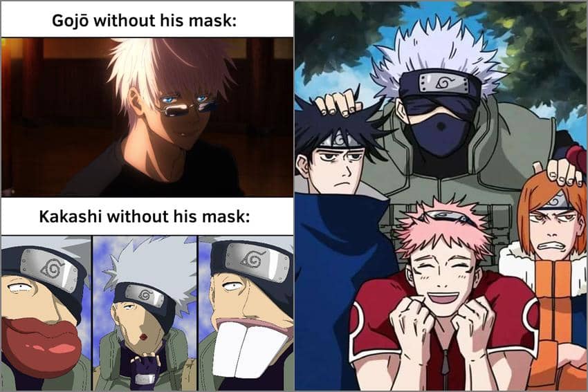 8 Meme Satoru Gojo Nyasar ke Dunia Naruto, Ketemu Kakashi?