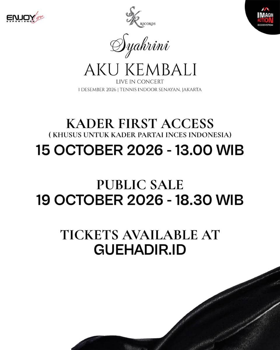 Poster konser Syahrini berisi informasi harga tiket dan jadwal pertunjukan dari akun Instagram syr.records.